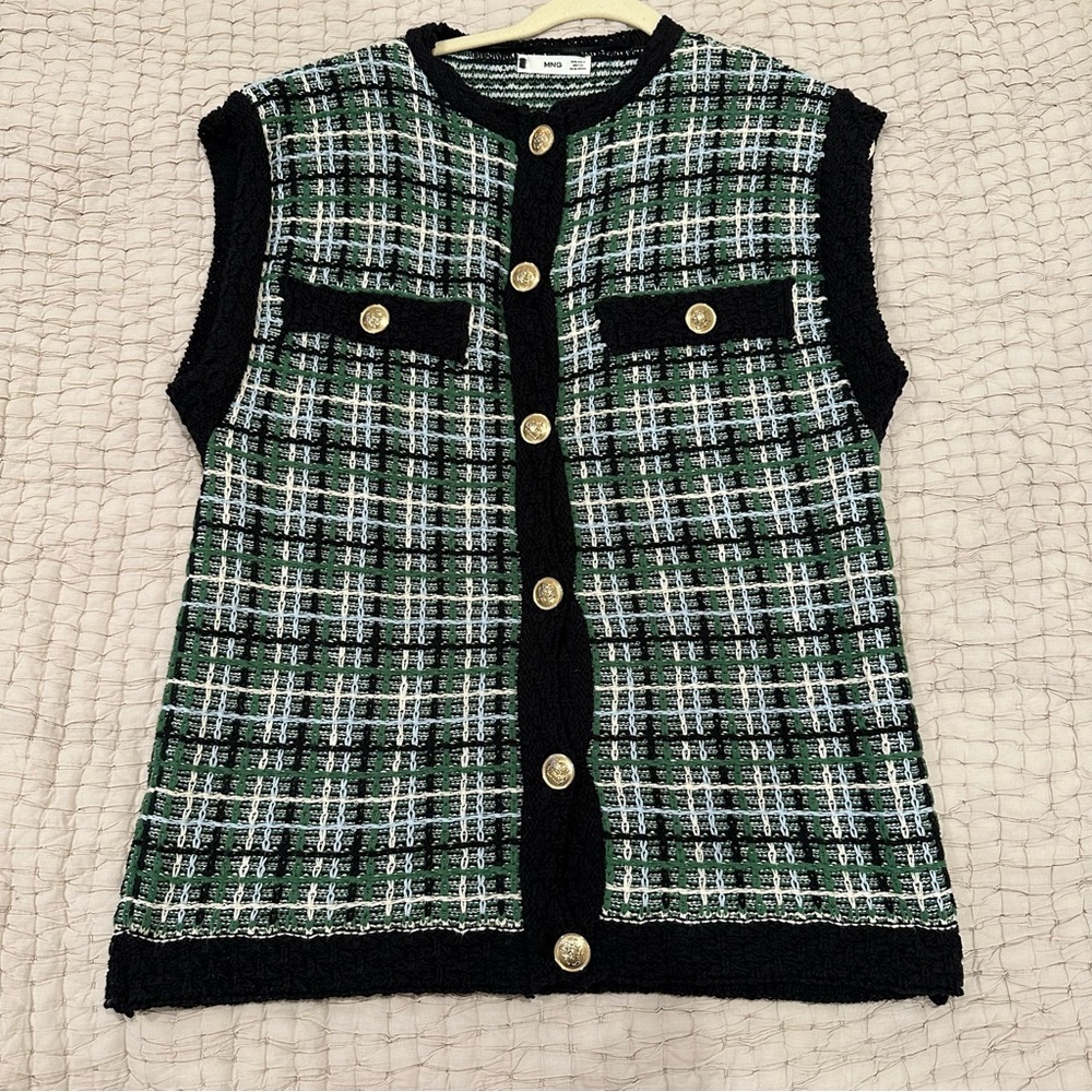 Mango Green and Black Plaid Vest